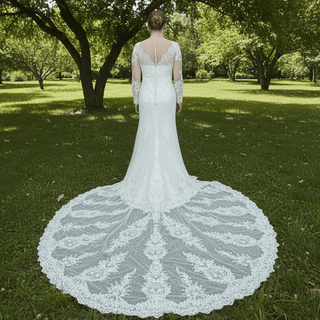 Plus Size Mermaid Lace Tulle Wedding Dress with Long Sleeve - Rosymae