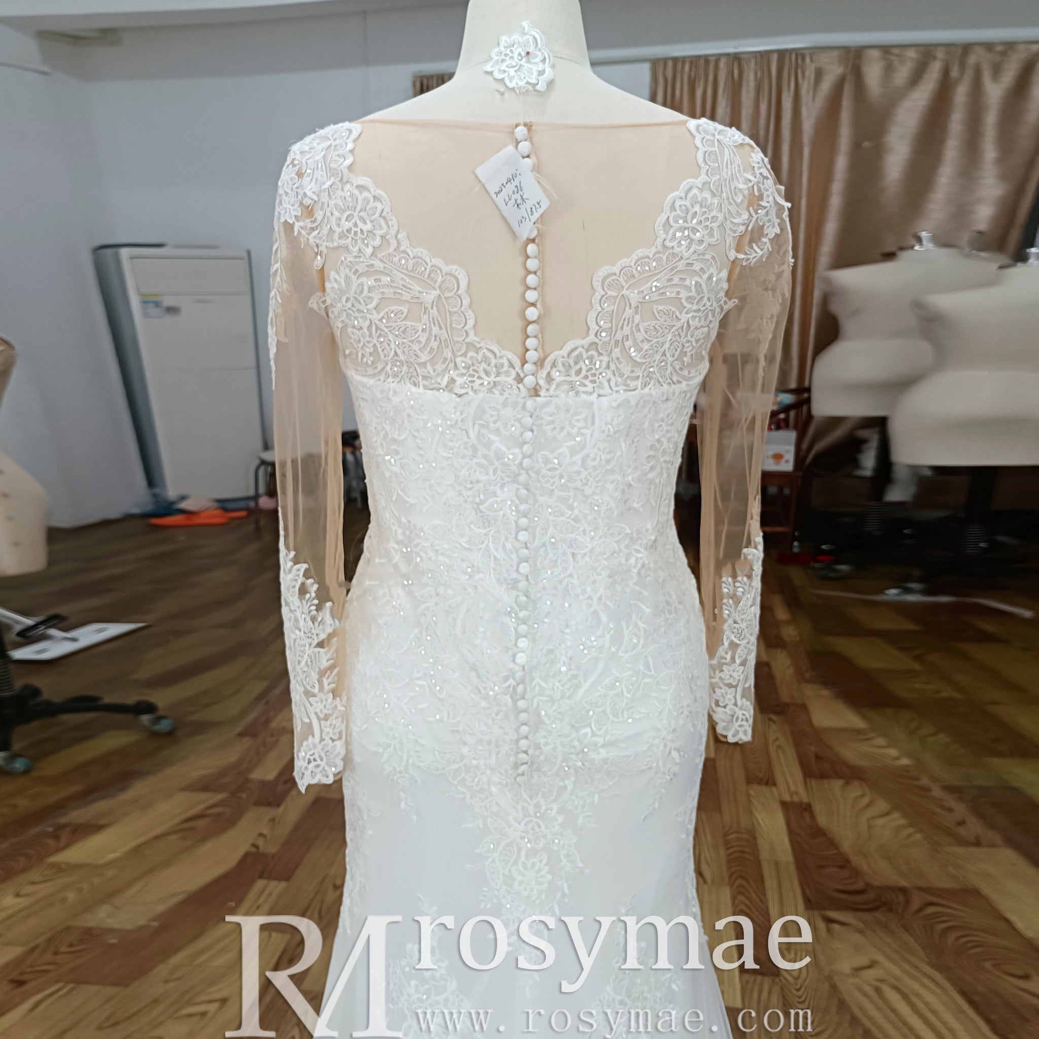 Plus Size Mermaid Lace Tulle Wedding Dress with Long Sleeve - Rosymae