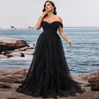 Plus Size Ruffled A Line Prom Gown Off The Shoulder Formal Party Dress - Rosymae