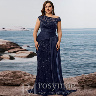 Plus Size Sequins Patchwork Formal Evening Dress Mermaid Party Gowns - Rosymae