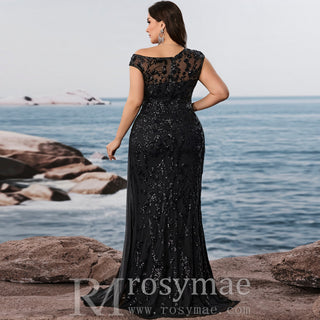 Plus Size Sequins Patchwork Formal Evening Dress Mermaid Party Gowns - Rosymae