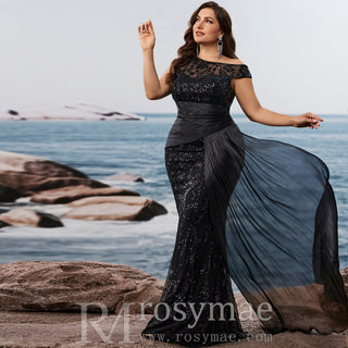 Plus Size Sequins Patchwork Formal Evening Dress Mermaid Party Gowns - Rosymae