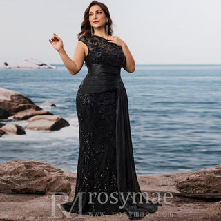 Plus Size Sequins Patchwork Formal Evening Dress Mermaid Party Gowns - Rosymae