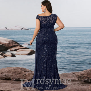 Plus Size Sequins Patchwork Formal Evening Dress Mermaid Party Gowns - Rosymae