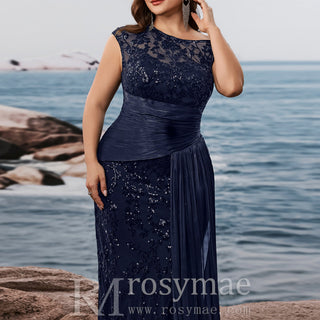 Plus Size Sequins Patchwork Formal Evening Dress Mermaid Party Gowns - Rosymae
