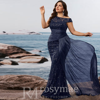 Plus Size Sequins Patchwork Formal Evening Dress Mermaid Party Gowns - Rosymae