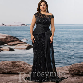 Plus Size Sequins Patchwork Formal Evening Dress Mermaid Party Gowns - Rosymae