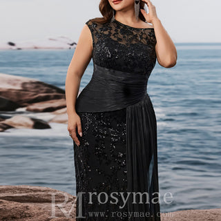 Plus Size Sequins Patchwork Formal Evening Dress Mermaid Party Gowns - Rosymae