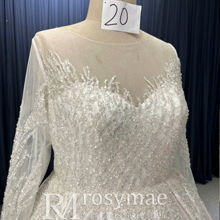 Plus Size Sparkle Wedding Dress with Sheer Long Sleeve