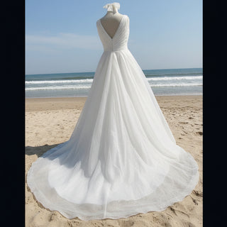 Classic V-neck Sparkly Tulle A-line Plus size Wedding Dress