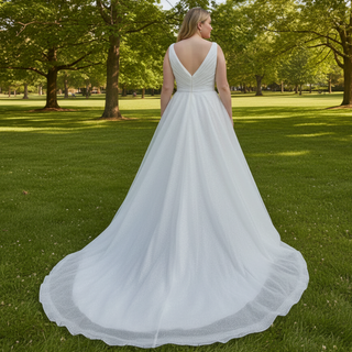 Plus Size A-Line V-Neck Sparkly Tulle Wedding Dress