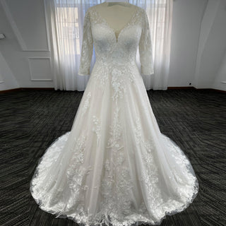 A-line Tulle Lace Wedding Dresses & Gowns with 3/4 Sleeves
