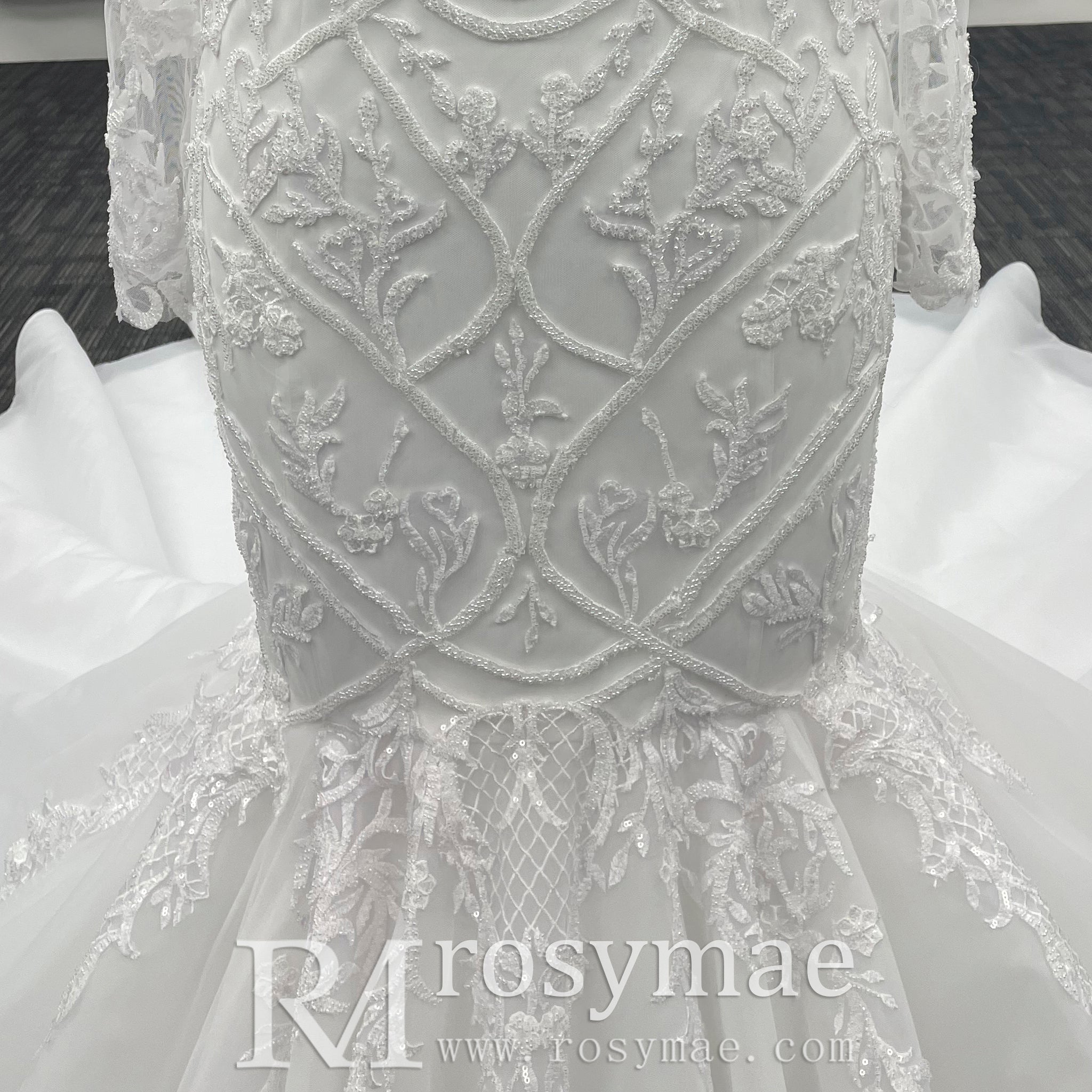 Plus Size Vneck Mermaid & Trumpet Wedding Dress with Long Sleeve - Rosymae