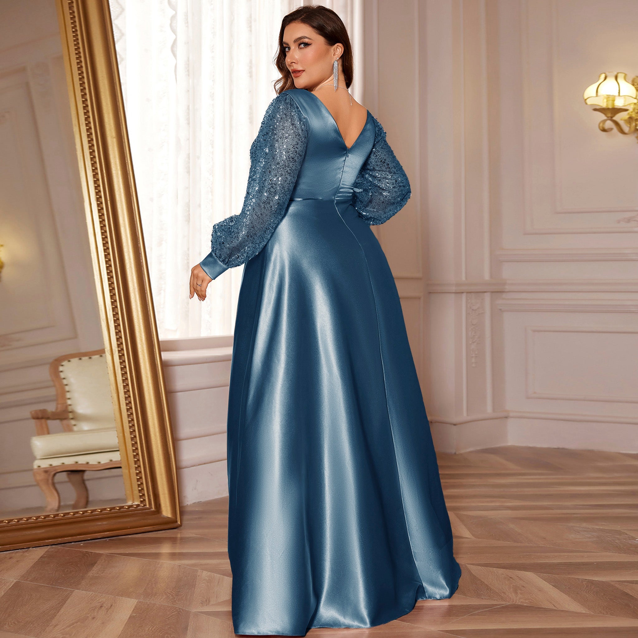 plus size long sleeve cocktail dress Ever-Pretty Plus Size Sequin Chiffon Formal Dress with 3/4 Sleeves