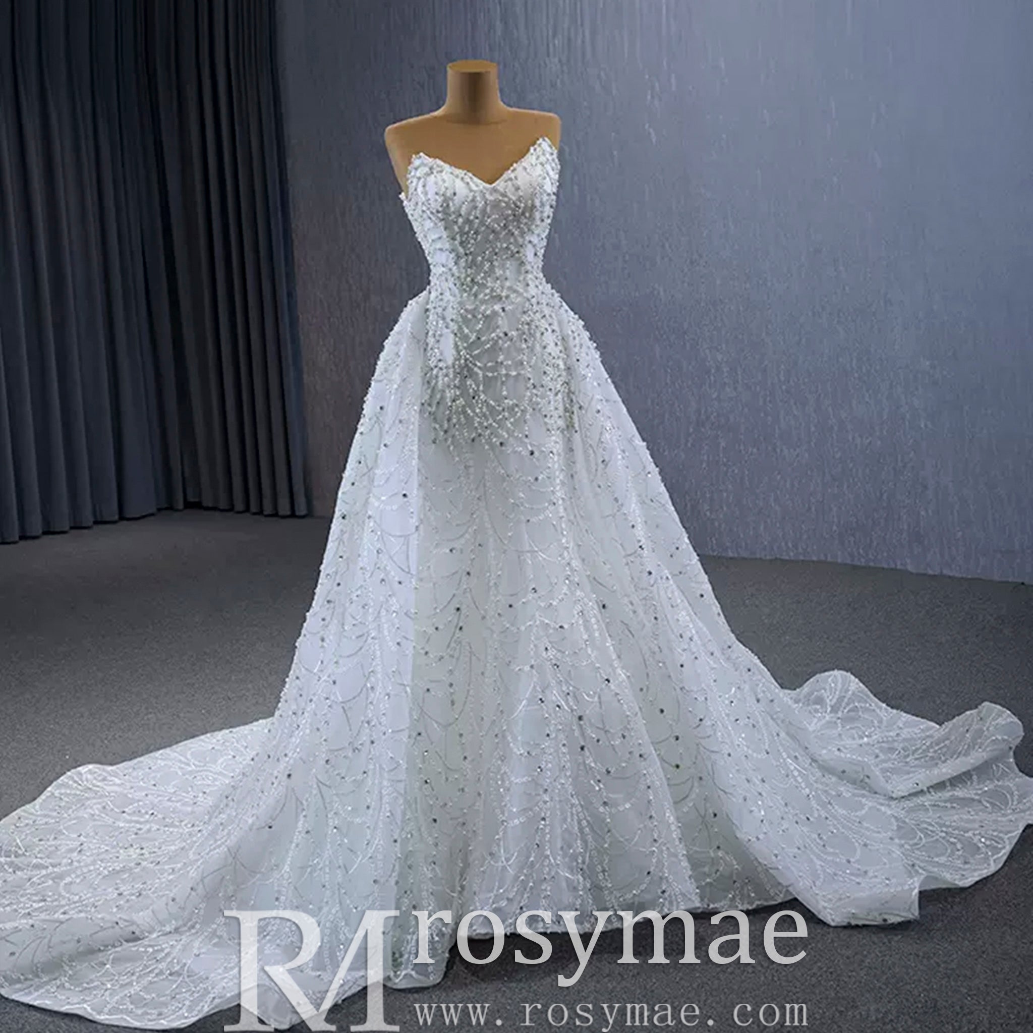 Popular Design 2 in 1 Mermaid Wedding Dress with Detachable Train - Rosymae