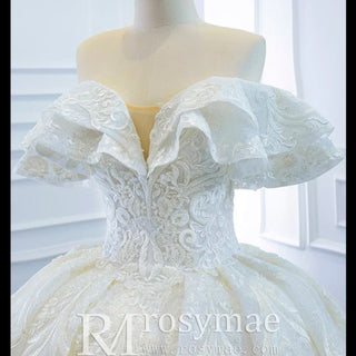 Popular Off the Shoulder Lace Ball Gown Wedding Dress - Rosymae