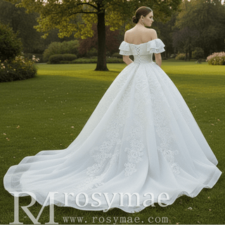 Popular Off the Shoulder Lace Ball Gown Wedding Dress - Rosymae