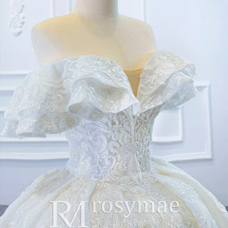 Popular Off the Shoulder Lace Ball Gown Wedding Dress - Rosymae