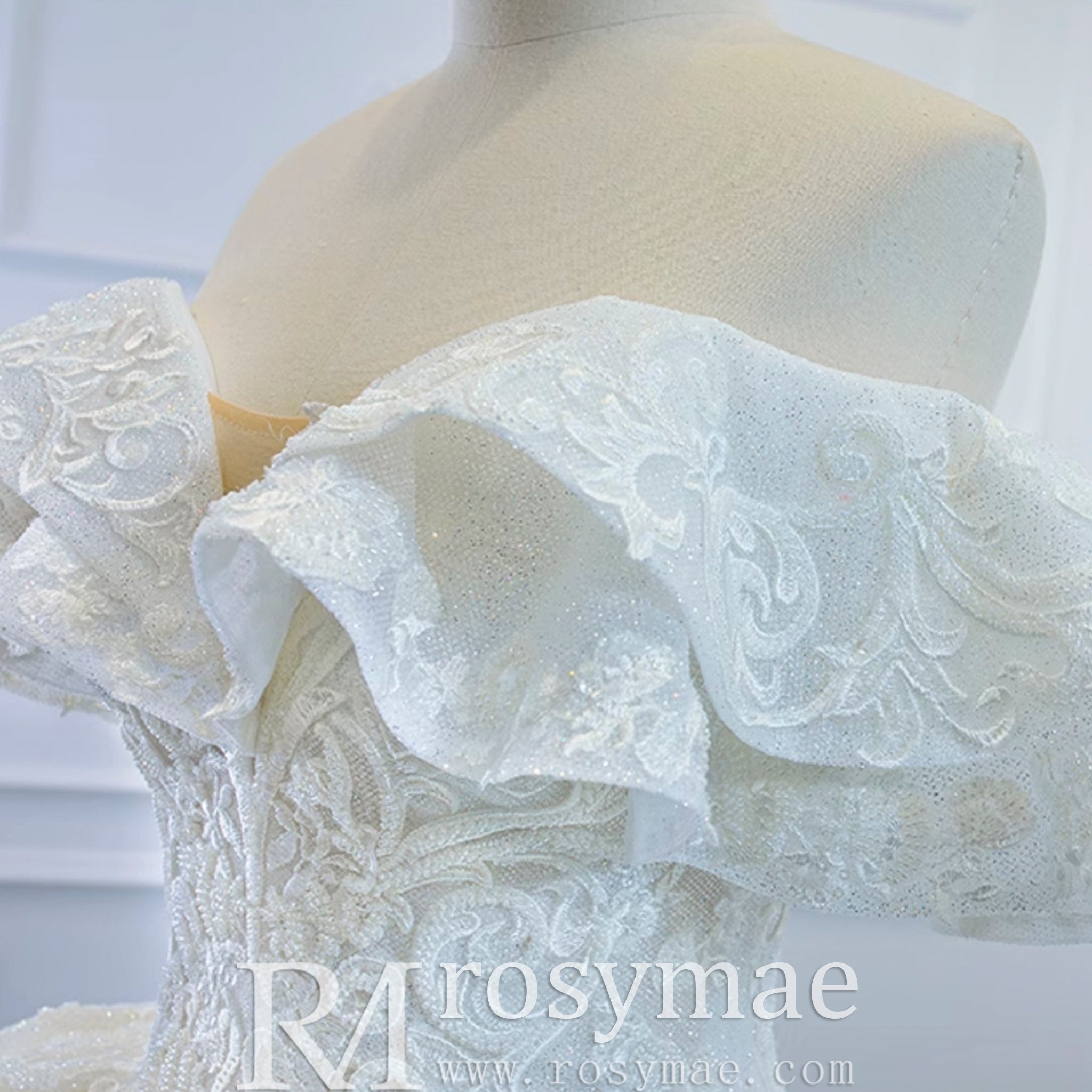 Popular Off the Shoulder Lace Ball Gown Wedding Dress - Rosymae