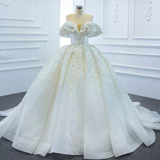 Popular Off the Shoulder Lace Ball Gown Wedding Dress - Rosymae