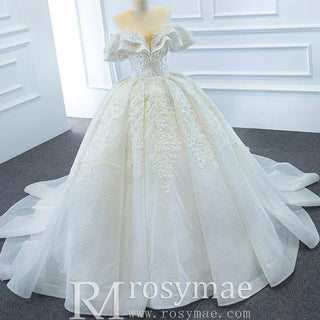 Popular Off the Shoulder Lace Ball Gown Wedding Dress - Rosymae