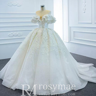 Popular Off the Shoulder Lace Ball Gown Wedding Dress - Rosymae