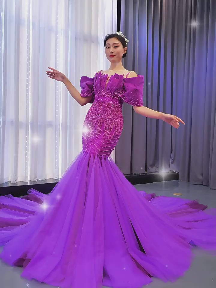 purple pageant dress Lilac Beaded Dress: Organza Tulle Ball Gown The fabric is comfortable for skin Purple Prom Dresses 2026 -