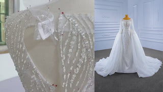 Beading Long Sleeve Wedding Dress with Detachable Skirt