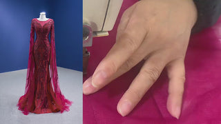 High-end Vintage Burgundy Beading Sequins Evening Dress