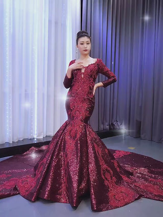 Chic Long Sleeve Wedding Dress Trumpet Evening Gown