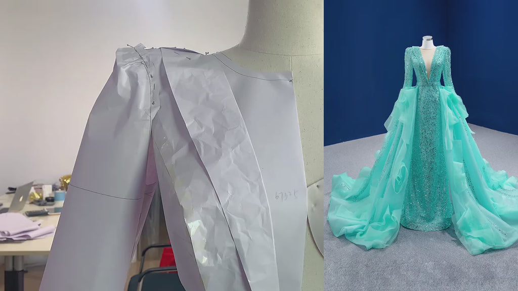 Sparkly Beaded Turquoise Prom Dresses with Detachable Overskirt