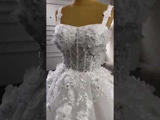 Vintage 3D Floral Ball Gown Wedding Dress with Wide Straps