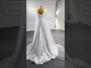 Beaded Cape Sleeve Wedding Dress V-neck Bridal Gown with Vneck