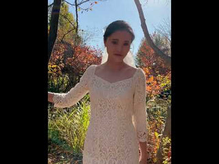 Boat Neck Mid Calf Lace Wedding Dress with Three Quarter Sleeve