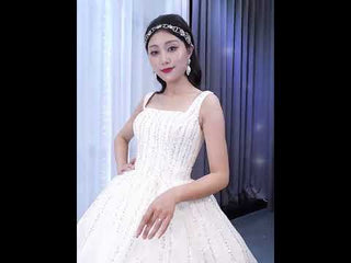 Square Neck Wedding Dress Beaded Sparkly Bridal Gowns