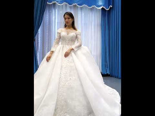 Vintage Long Sleeve Ball Gown Wedding Dress Princess Bridal Gown