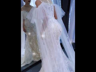 Long Sleeve Mermaid Lace Wedding Dress with Champagne Underlay