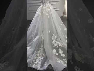 Vintage 3D Floral Ball Gown Wedding Dress with Wide Straps