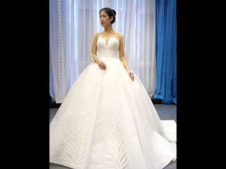 Long Sleeve Sparkly Lace Ball Gown Wedding Dress with High Back