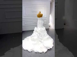 Ruched Strapless Vneck Mermaid Wedding Dress with Ruffle Skirt