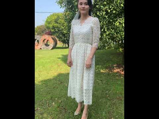 Elegant All Over Retro Lace A Line Tea Length Wedding Dress with 3/4 Sleeves