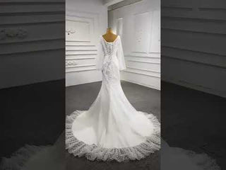 Puff Long Sleeve Mermaid Wedding Dress Modern Bridal Gown