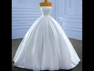 Elegant Strapless Satin Ball Gown Wedding Dress Minimalist Bridal Gown