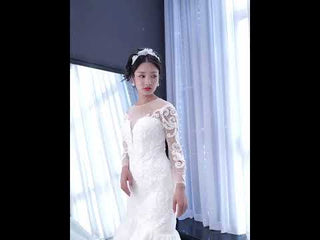 Beaded Sheer Neck Mermaid Wedding Dresses with Long Sleeves