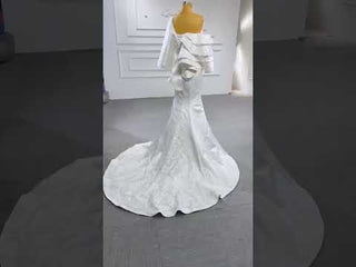 Vintage Satin Mermaid One Shoulder Wedding Dress with Ruffle Sleeves