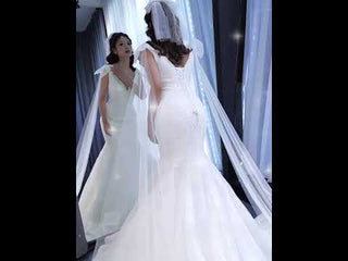 Vneck Floral Lace Mermaid Wedding Dress with Cape Sleeves