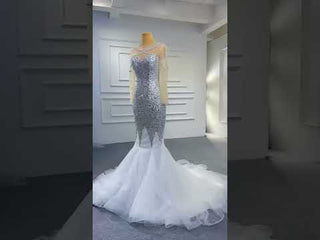 Luxury Rhinestone Mermaid Wedding Dress with Long Sleeves