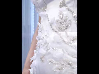 Beaded Handmade Flower Satin Strapless Wedding Dress