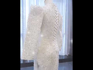 Beaded High Neck Sheath Wedding Dress with Long Sleeves