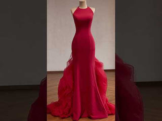 Halter Neck Mermaid Evening Gown with Open Back & Cascading Ruffle Tulle Train